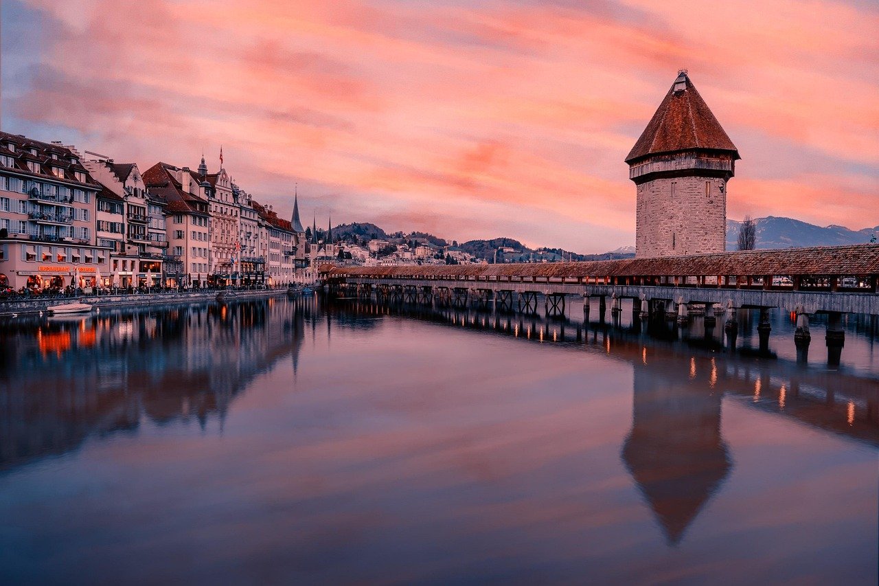europe, switzerland, lucerne, city, architecture, building, flow, sunset, nature, to travel, photo
